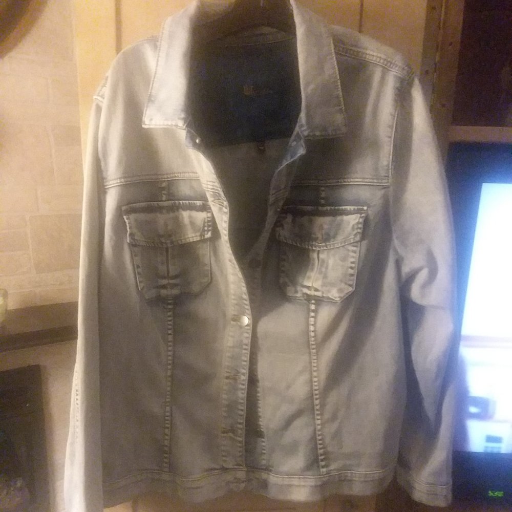 Faded blue jean jacket by KUT from the cloth , plus size